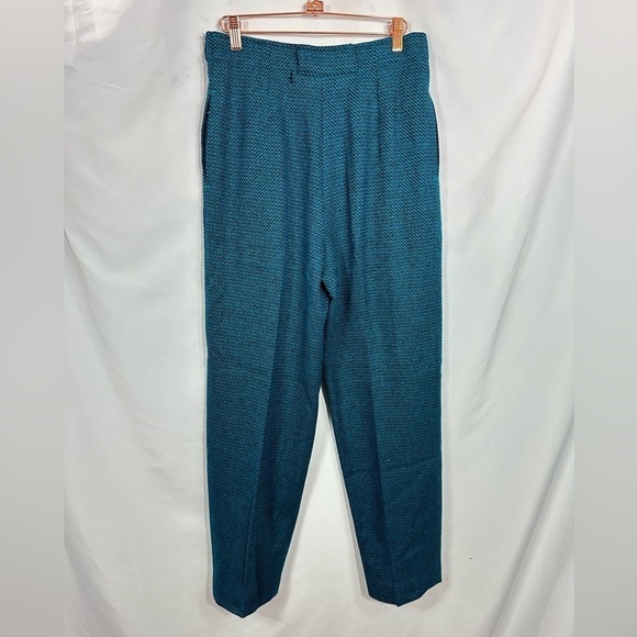 Vintage Rodier Paris wool teal & black herringbone trousers size 38 - Picture 3 of 4